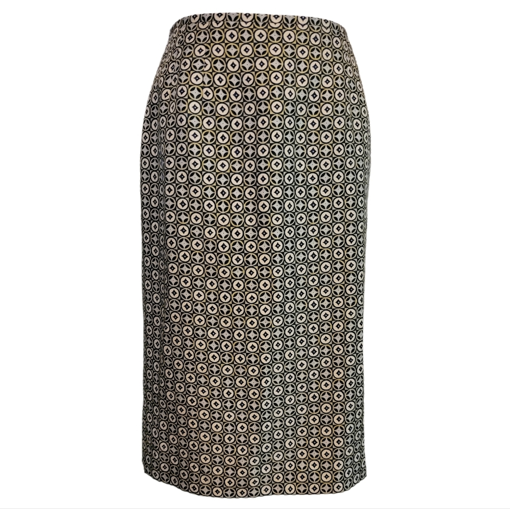 Talbots Silk Blend Blue/Cream/Yellow Geometric Knee-Length Skirt Sz 6 EUC